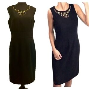 Banana Republic black wool blend gem jewelled beaded neckline sheath dress Sz 8